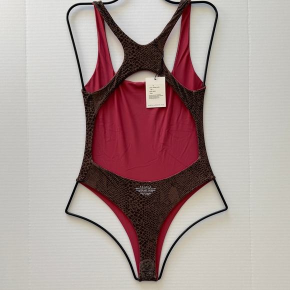 Acacia Swim Pepper Full One Piece - Berry - High Cut Racerback - Size Large - Picture 3 of 9
